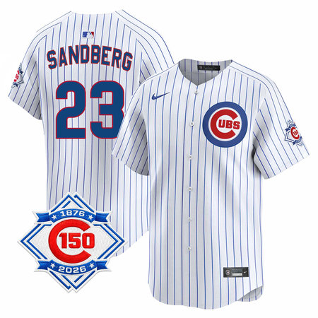 Youth Chicago Cubs #23 Ryne Sandberg White Nike Home Vapor Limited 150th Anniversary Authentic Lettering Jersey