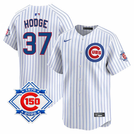 Men's Chicago Cubs #37 Porter Hodge White Nike Home Vapor Limited 150th Anniversary Authentic Lettering Jersey