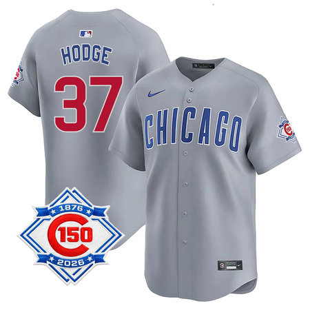Men's Chicago Cubs #37 Porter Hodge Grey Nike Road Vapor Limited 150th Anniversary Authentic Lettering Jersey