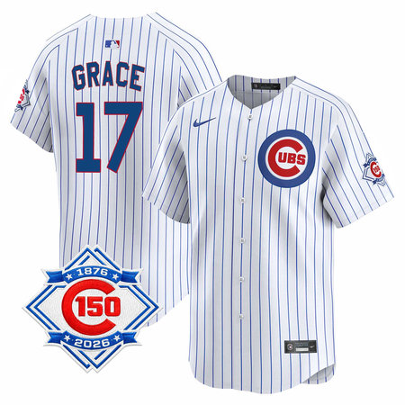 Men's Chicago Cubs #17 Mark Grace White Nike Home Vapor Limited 150th Anniversary Authentic Lettering Jersey