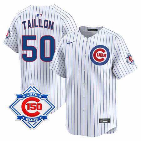 Men's Chicago Cubs #50 Jameson Taillon White Nike Home Vapor Limited 150th Anniversary Authentic Lettering Jersey