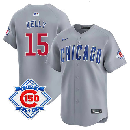 Men's Chicago Cubs #15 Carson Kelly Grey Nike Road Vapor Limited 150th Anniversary Authentic Lettering Jersey