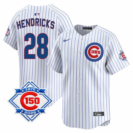 Men's Chicago Cubs #28 Kyle Hendricks White Nike Home Vapor Limited 150th Anniversary Authentic Lettering Jersey