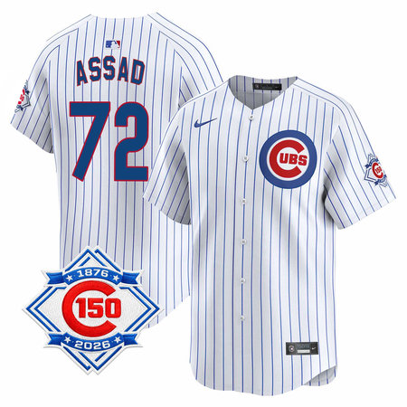 Men's Chicago Cubs #72 Javier Assad White Nike Home Vapor Limited 150th Anniversary Authentic Lettering Jersey