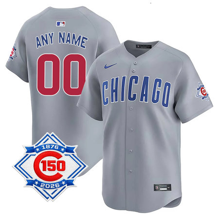 Men's Chicago Cubs Grey Road Nike Vapor Limited 150th Anniversary Authentic Lettering Custom Jersey