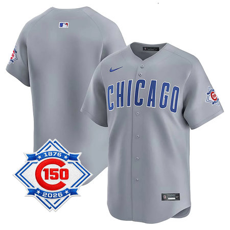 Men's Chicago Cubs Grey Nike Road Vapor Limited 150th Anniversary Patch Jersey