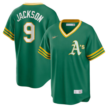Men's Oakland Athletics #9 Reggie Jackson Nike Green Kelly Road Cooperstown Collection Player Jersey