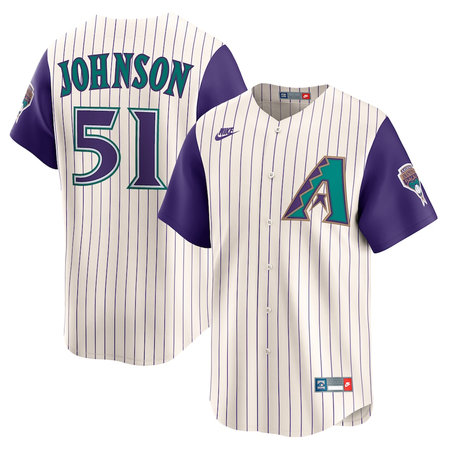 Men's Arizona Diamondbacks #51 Randy Johnson Nike Cream Throwback Cooperstown Collection Limited Jersey