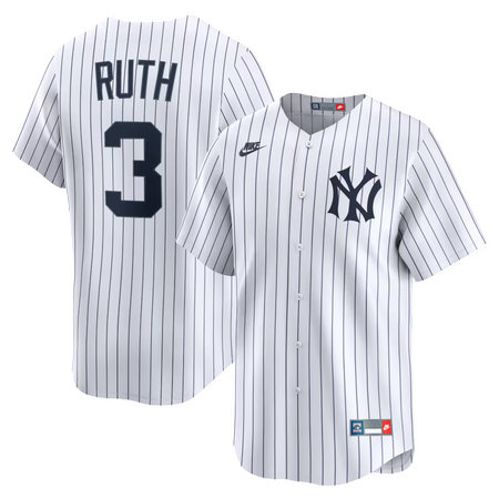 Men's New York Yankees #3 Babe Ruth Nike White Throwback Cooperstown Collection Limited Jersey