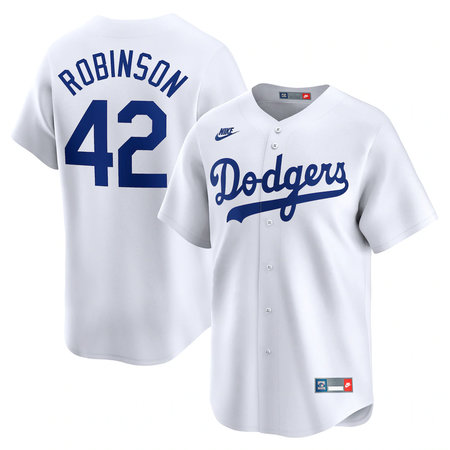 Men's Brooklyn Dodgers #42 Jackie Robinson Nike White Throwback Cooperstown Collection Limited Jersey