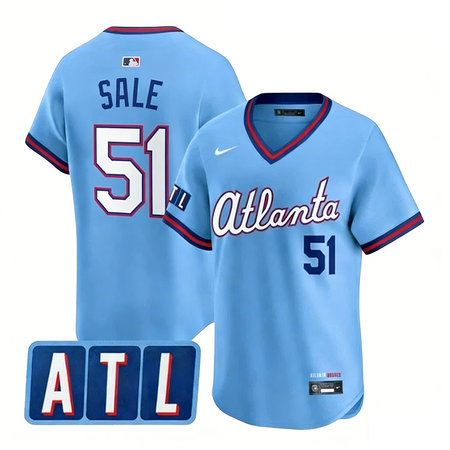 Men's Atlanta Braves #51 Chris Sale Powder Blue 2026 City Connect Stitched Jersey