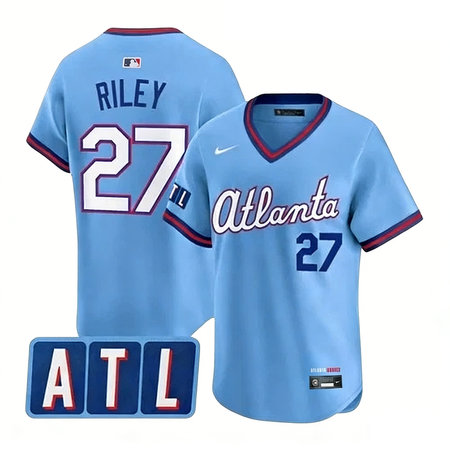 Men's Atlanta Braves #27 Austin Riley Powder Blue 2026 City Connect Stitched Jersey