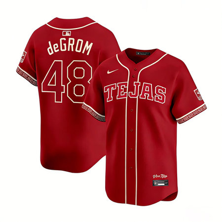 Men's Texas Rangers #48 Jacob deGrom Red 2026 City Connect Stitched Jersey