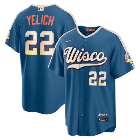 Men's Milwaukee Brewers #22 Christian Yelich Nike Mineral Blue 2026 City Connect Stadium Jersey