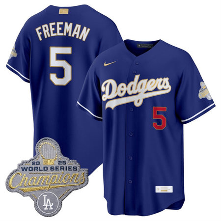 Youth Los Angeles Dodgers #5 Freddie Freeman Royal 2026 Alternate Gold Collection Stadium Jersey