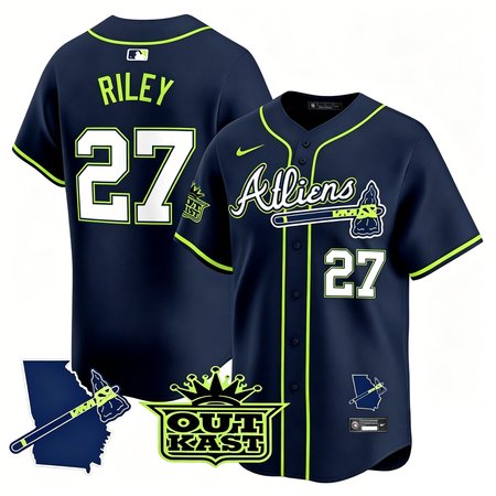 Men's Atlanta Braves #27 Austin Riley Navy Atliens Vapor Premier Limited Jersey