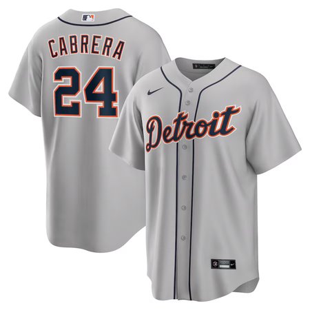 Men's Detroit Tigers #24 Miguel Cabrera Nike Gray Road Replica Player Name Jersey