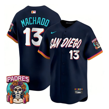 Men's San Diego Padres #13 Manny Machado Navy 2026 City Connect Stitched Jersey-Button Up