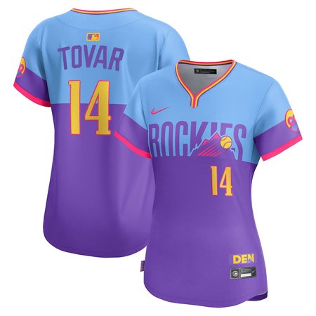 Women's Colorado Rockies #14 Ezequiel Tovar Purple/Light Blue 2025 City Connect Elite Player Jersey