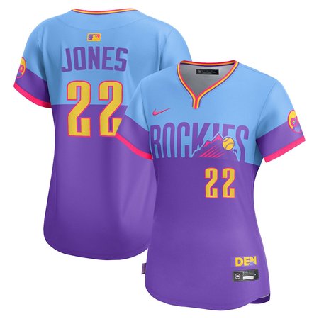 Women's Colorado Rockies #22 Nolan Jones Purple/Light Blue 2025 City Connect Elite Player Jersey