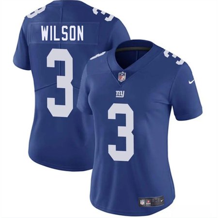 Women's New York Giants #3 Russell Wilson Blue 2025 Vapor Stitched Jersey(Run Small) Women's New York Giants #3 Russell Wilson Blue 2025 Vapor Stitched Jersey(Run Small)