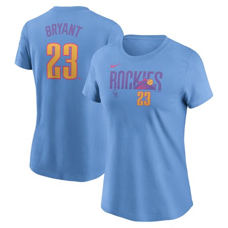 Women's Colorado Rockies #23 Kris Bryant Light Blue 2025 City Connect Fuse Name & Number T-Shirt