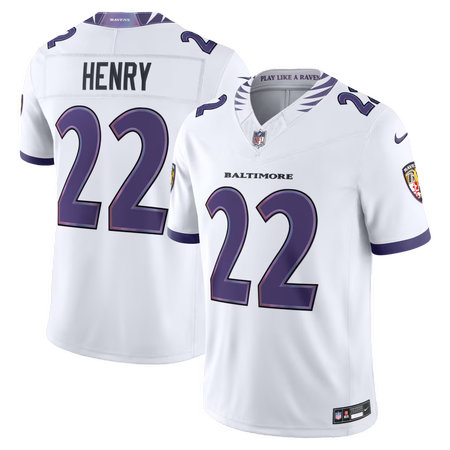 Youth Baltimore Ravens #22 Derrick Henry Nike White Vapor F.U.S.E. Sewn Down Limited Jersey