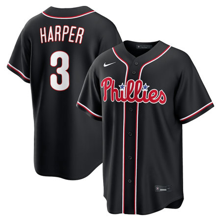 Men's Philadelphia Phillies #3 Bryce Harper Nike Fashion Replica Black Out Jersey