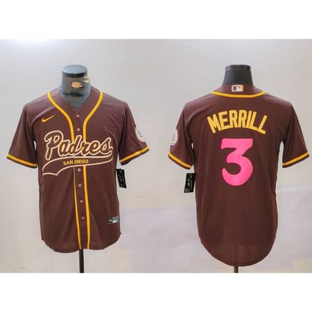 Men's San Diego Padres #3 Jackson Merrill Brown Cool Base Stitched Baseball Jersey