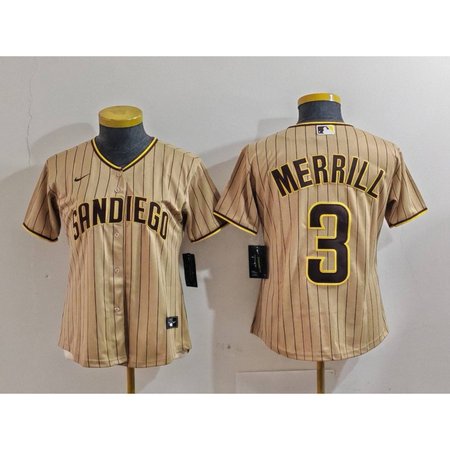 Youth San Diego Padres #3 Jackson Merrill Tan Stitched Baseball Jersey