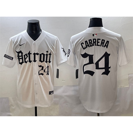 Men's Detroit Tigers #24 Miguel Cabrera White "Motor Gothic Edition" Vapor Premier Limited Stitched Baseball Jersey