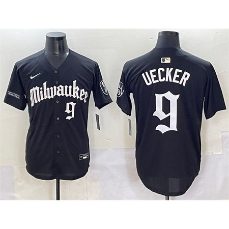 Men's Milwaukee Brewers #9 Bob Uecker Black "Gothic 414 Shadows Edition" Vapor Premier Limited Stitched Jersey