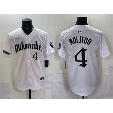 Men's Milwaukee Brewers #4 Paul Molitor White "Gothic 414 Shadows Edition" Vapor Premier Limited Stitched Jersey