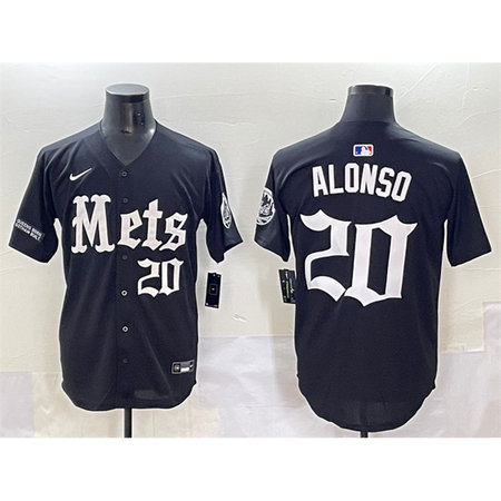Men's New York Mets #20 Pete Alonso Black "Gotham Gothic Edition" Vapor Premier Limited Stitched Baseball Jersey