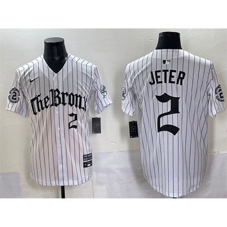 Men's New York Yankees #2 Derek Jeter White Pinstripe "Gothic Legacy Edition" Vapor Premier Limited Stitched Baseball Jersey
