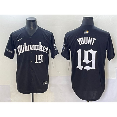 Men's Milwaukee Brewers #19 Robin Yount Black "Gothic 414 Shadows Edition" Vapor Premier Limited Stitched Jersey