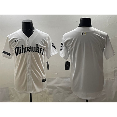 Men's Milwaukee Brewers White "Gothic 414 Shadows Edition" Vapor Premier Limited Stitched Jersey