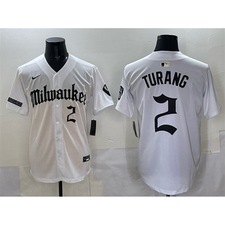 Men's Milwaukee Brewers #2 Brice Turang White "Gothic 414 Shadows Edition" Vapor Premier Limited Stitched Jersey