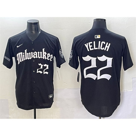 Men's Milwaukee Brewers #22 Christian Yelich Black "Gothic 414 Shadows Edition" Vapor Premier Limited Stitched Jersey