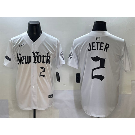 Men's New York Yankees #2 Derek Jeter White "Gothic Legacy Edition" Vapor Premier Limited Stitched Baseball Jersey
