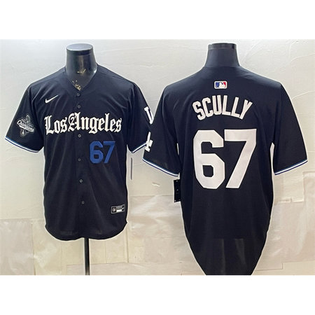 Youth Los Angeles Dodgers #67 Vin Scully Black 2025 World Series Champions Patch "Gothic Edition" Vapor Premier Limited Stitched Baseball Jersey