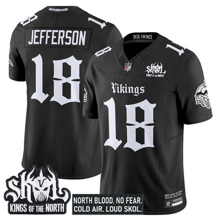 Men's Minnesota Vikings #18 Justin Jefferson Black 2025 F.U.S.E. Kings of the North Patch "Gothic Norseblood Edition" Vapor Untouchable Limited Stitched Football Jersey