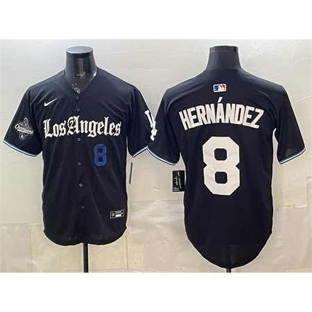 Men's Los Angeles Dodgers #8 Enrique Hernandez Black 2025 World Series Champions Patch "Gothic Edition" Vapor Premier Limited Stitched Baseball Jersey