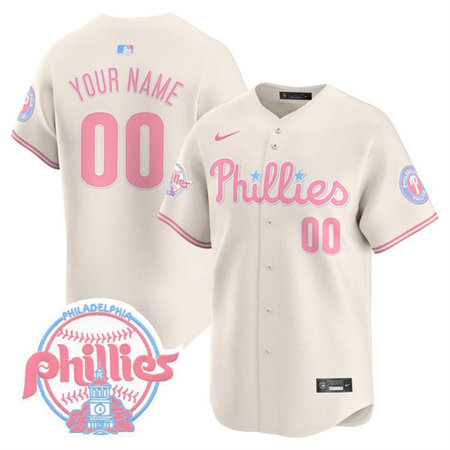 Youth Philadelphia Phillies Bubblegum Cream Vapor Premier Limited Stitched Custom Jersey