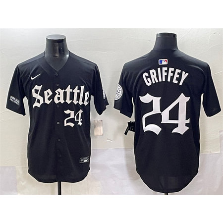 Men's Seattle Mariners #24 Ken Griffey Jr. Black "Deep Sea Gothic Edition" Vapor Premier Limited Stitched Baseball Jersey