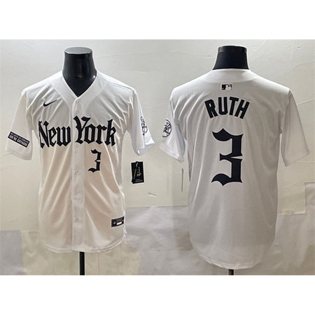 Men's New York Yankees #3 Babe Ruth White "Gothic Legacy Edition" Vapor Premier Limited Stitched Baseball Jersey
