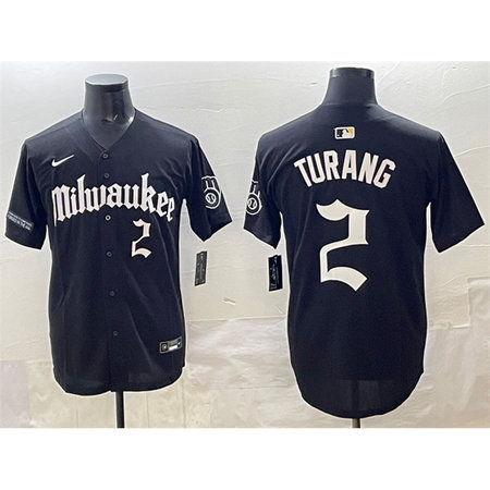 Men's Milwaukee Brewers #2 Brice Turang Black "Gothic 414 Shadows Edition" Vapor Premier Limited Stitched Jersey