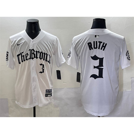 Men's New York Yankees #3 Babe Ruth White "Gothic Legacy Edition" Vapor Premier Limited Stitched Baseball Jersey