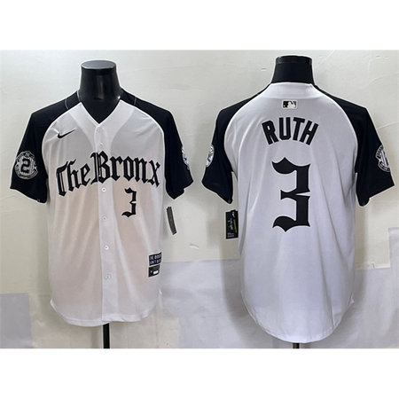 Men's New York Yankees #3 Babe Ruth White "Gothic Legacy Edition" Vapor Premier Limited Stitched Baseball Jersey
