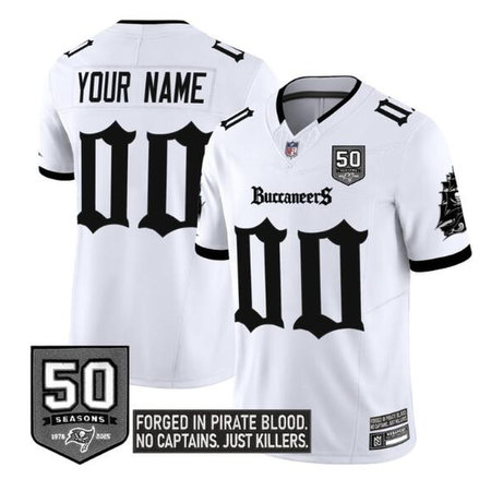 Men's Tampa Bay Buccaneers White F.U.S.E. "Gothic Pirate Shadows Edition" 50th Season Patch Limited Stitched Football Custom Jersey